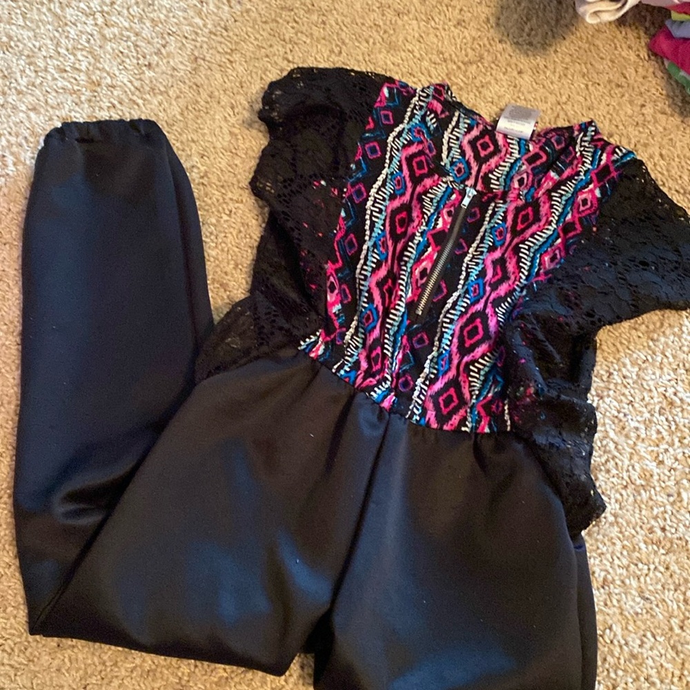Dressy Black romper with lace sleeves size 8